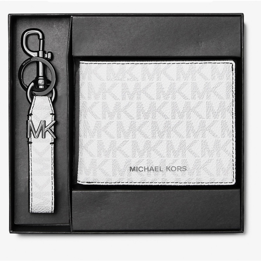 Michael Kors Bright White Keychain and Wallet Set